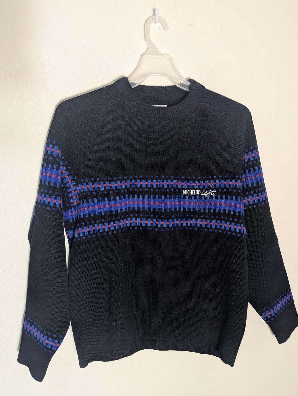 Johnathan Richards Mens Sweater Michelob Light 100$ Virgin Wool Nordic Medium